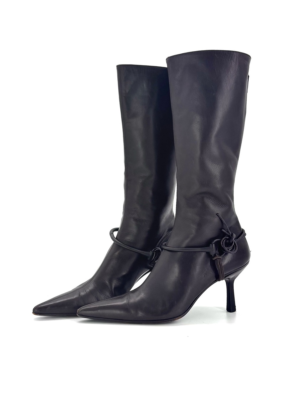 Gucci Tom Ford Vintage FW 1999 Horsebit Harness Dark Brown Pointed Toe Boots 7